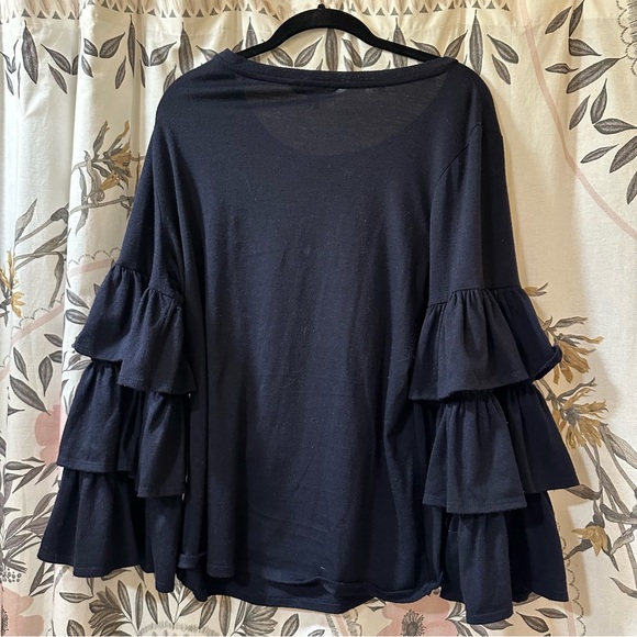Banana Republic navy ruffle sleeve shirt XL - Picture 2 of 4